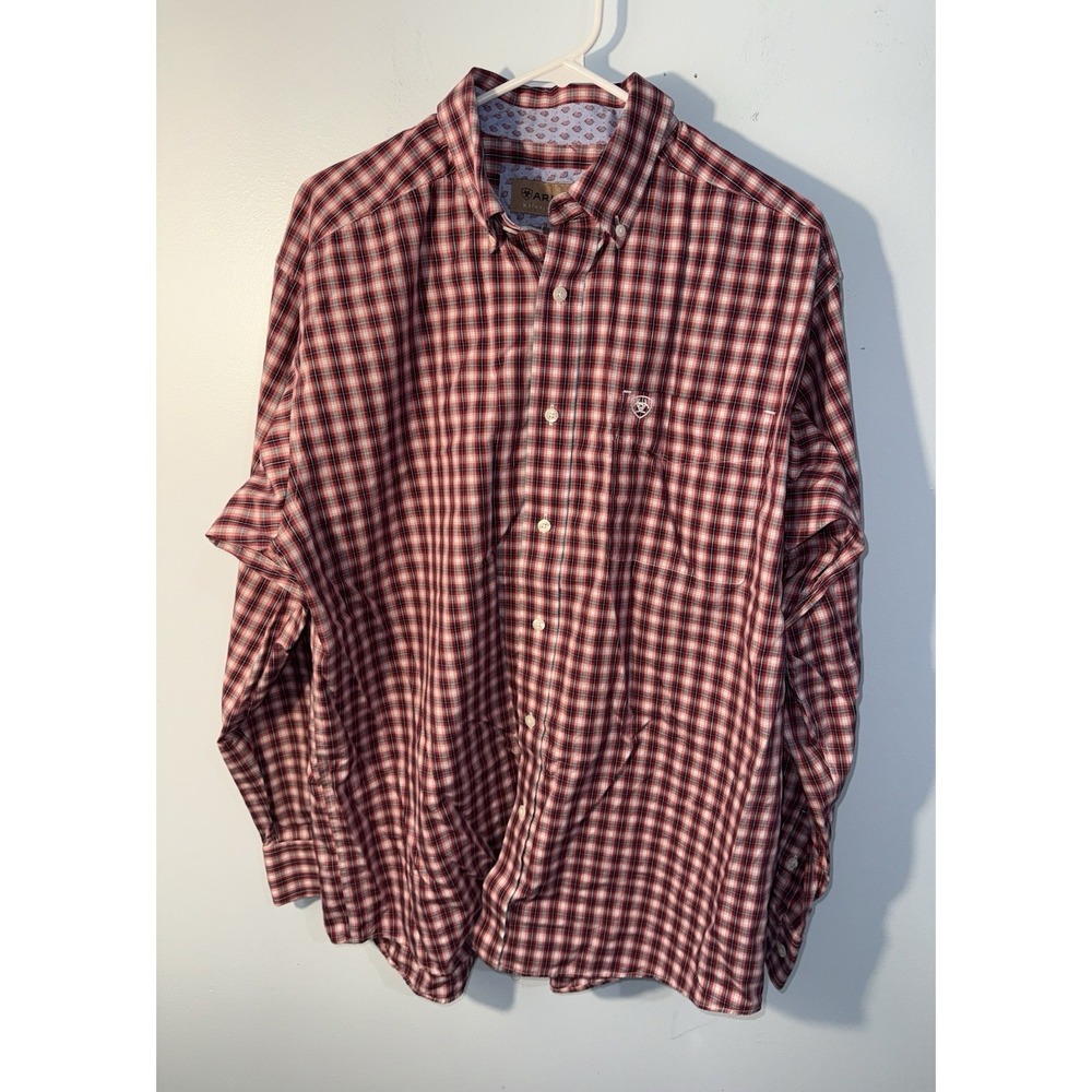 ARIAT Men's Dress Shirt Wrinkle Free Plaid Button Cowboy Rodeo Western Size L